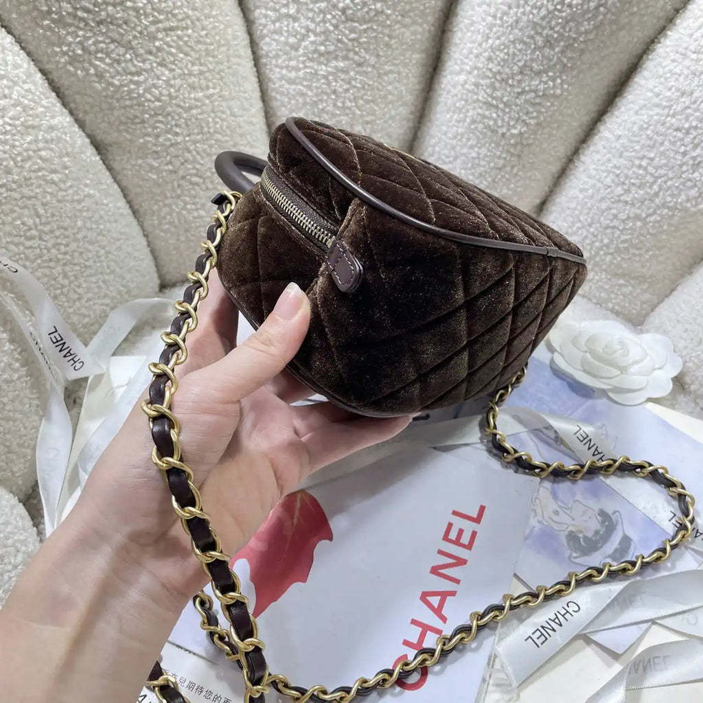 Chanel Mini Bowling Bag Suede & Gold-Tone Metal AS5572 Dark Brown