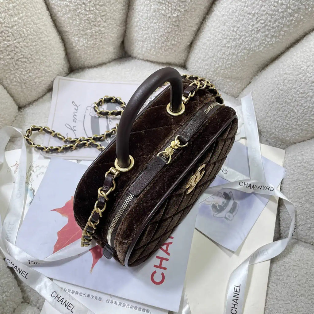 Chanel Mini Bowling Bag Suede & Gold-Tone Metal AS5572 Dark Brown