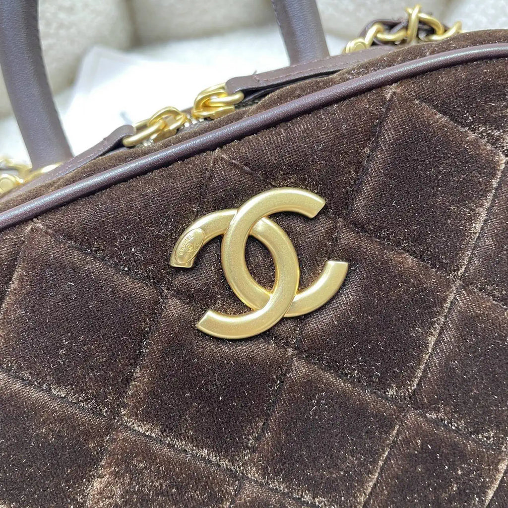 Chanel Mini Bowling Bag Suede & Gold-Tone Metal AS5572 Dark Brown