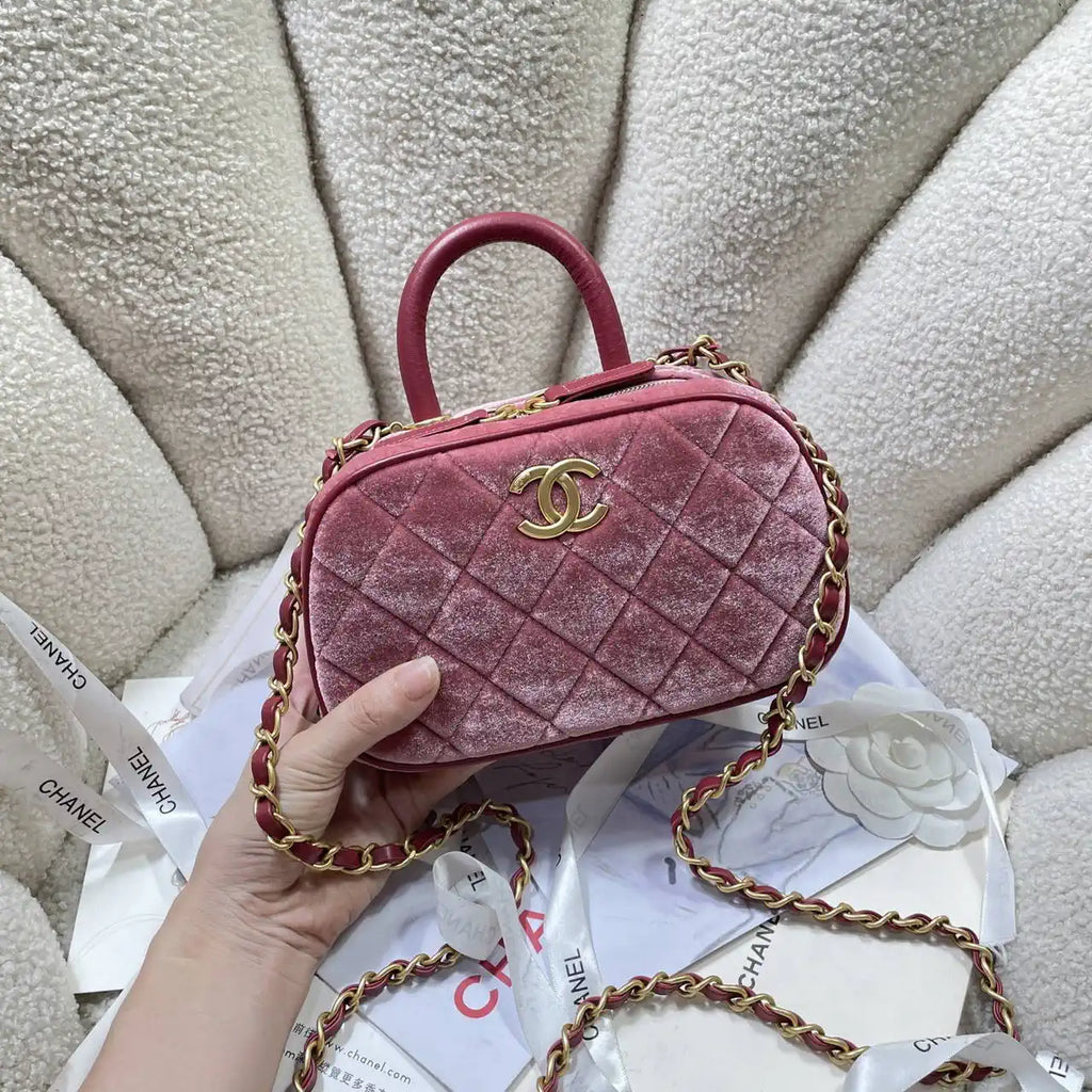 Chanel Mini Bowling Bag Suede & Gold-Tone Metal AS5572 Pink