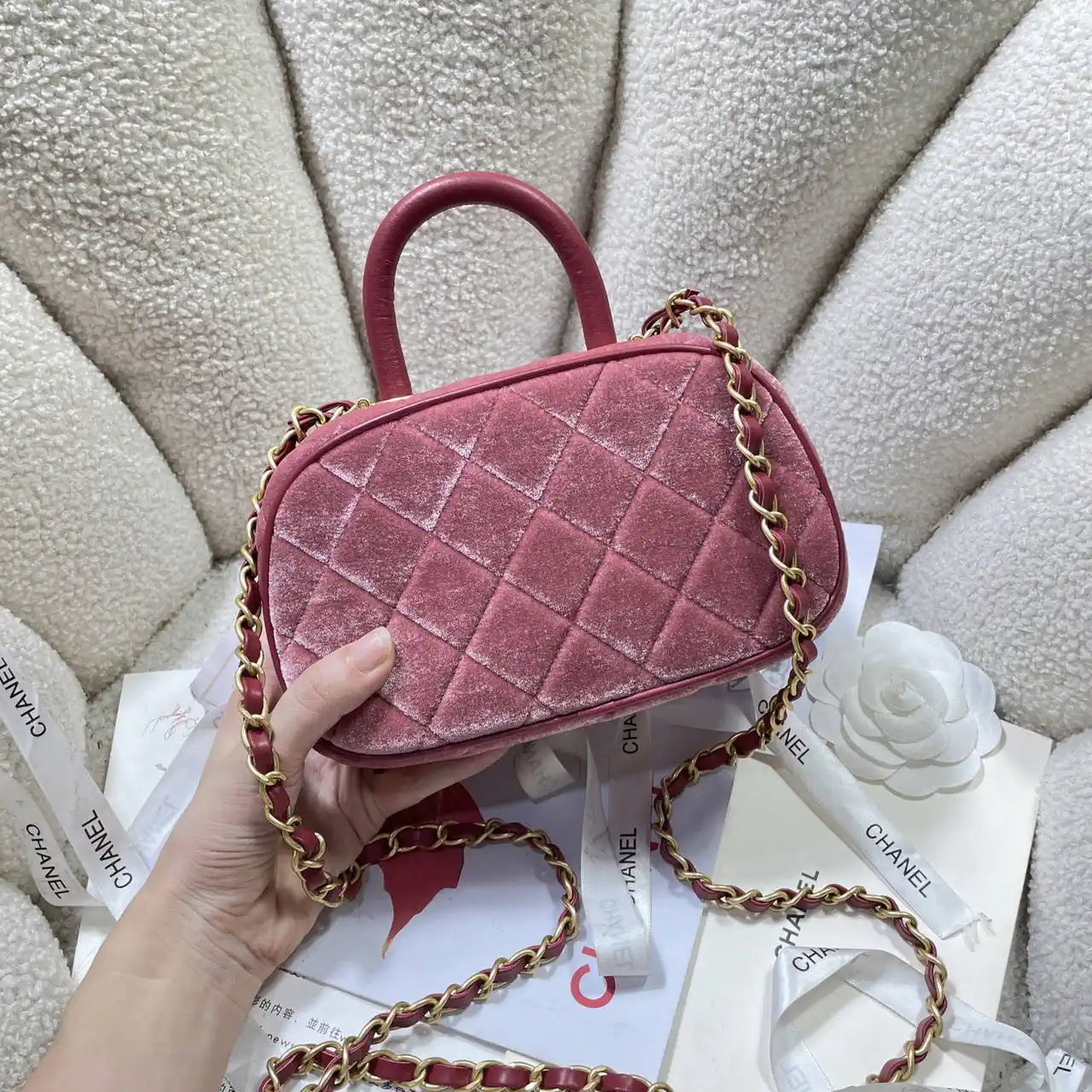 Chanel Mini Bowling Bag Suede & Gold-Tone Metal AS5572 Pink