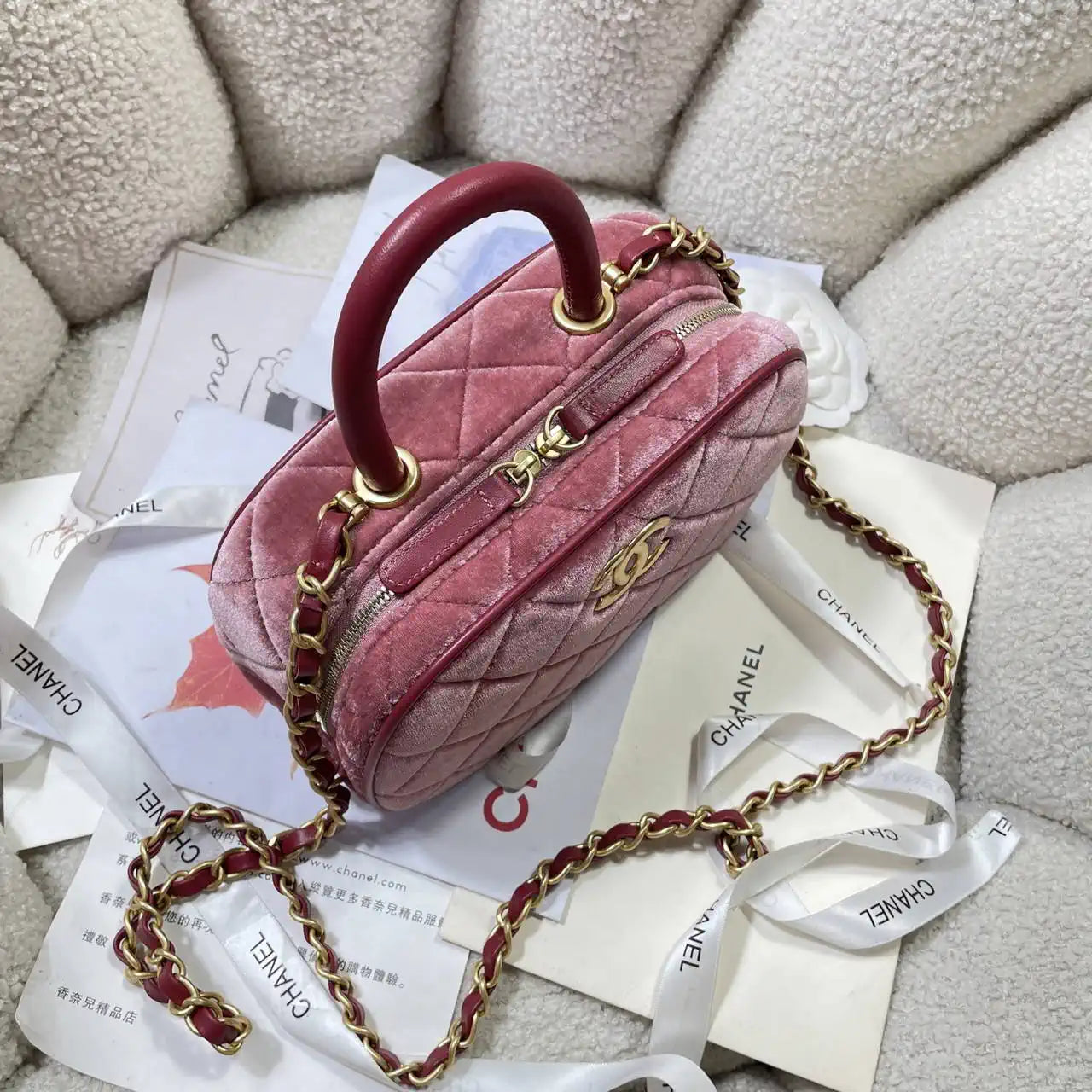 Chanel Mini Bowling Bag Suede & Gold-Tone Metal AS5572 Pink