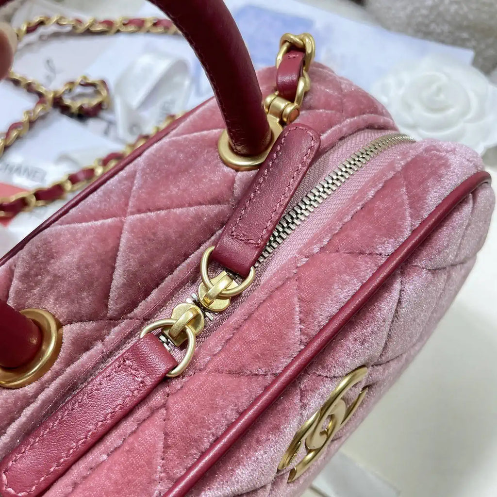 Chanel Mini Bowling Bag Suede & Gold-Tone Metal AS5572 Pink