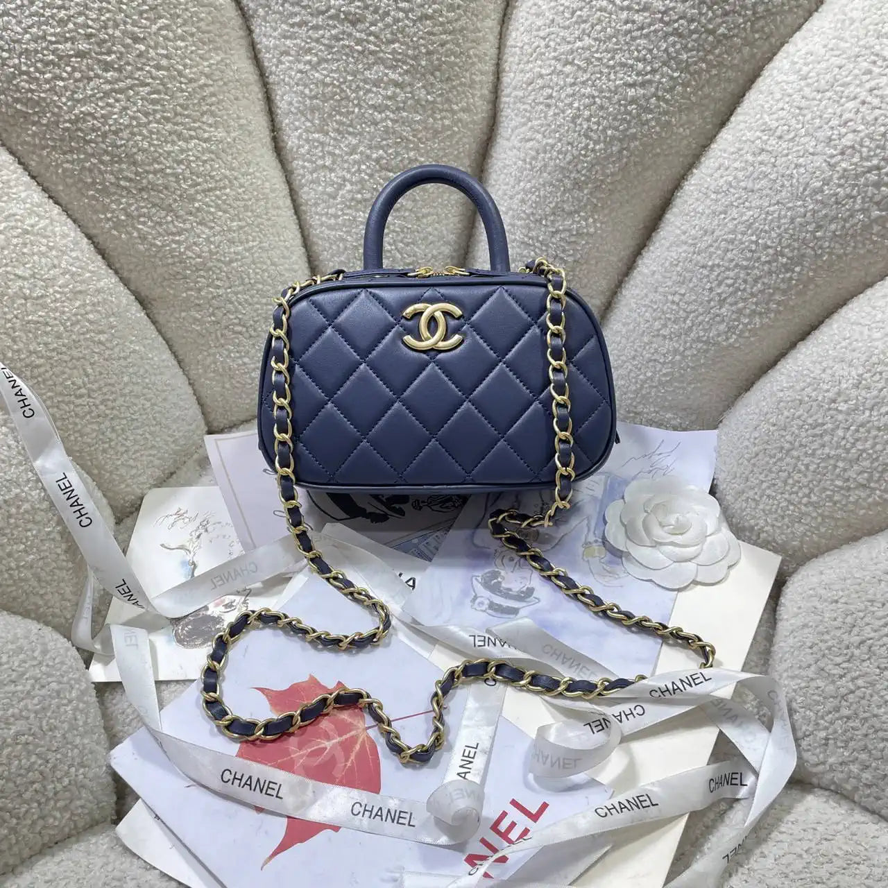 Chanel Mini Bowling Bag Calfskin & Gold-Tone Metal AS5572 Blue