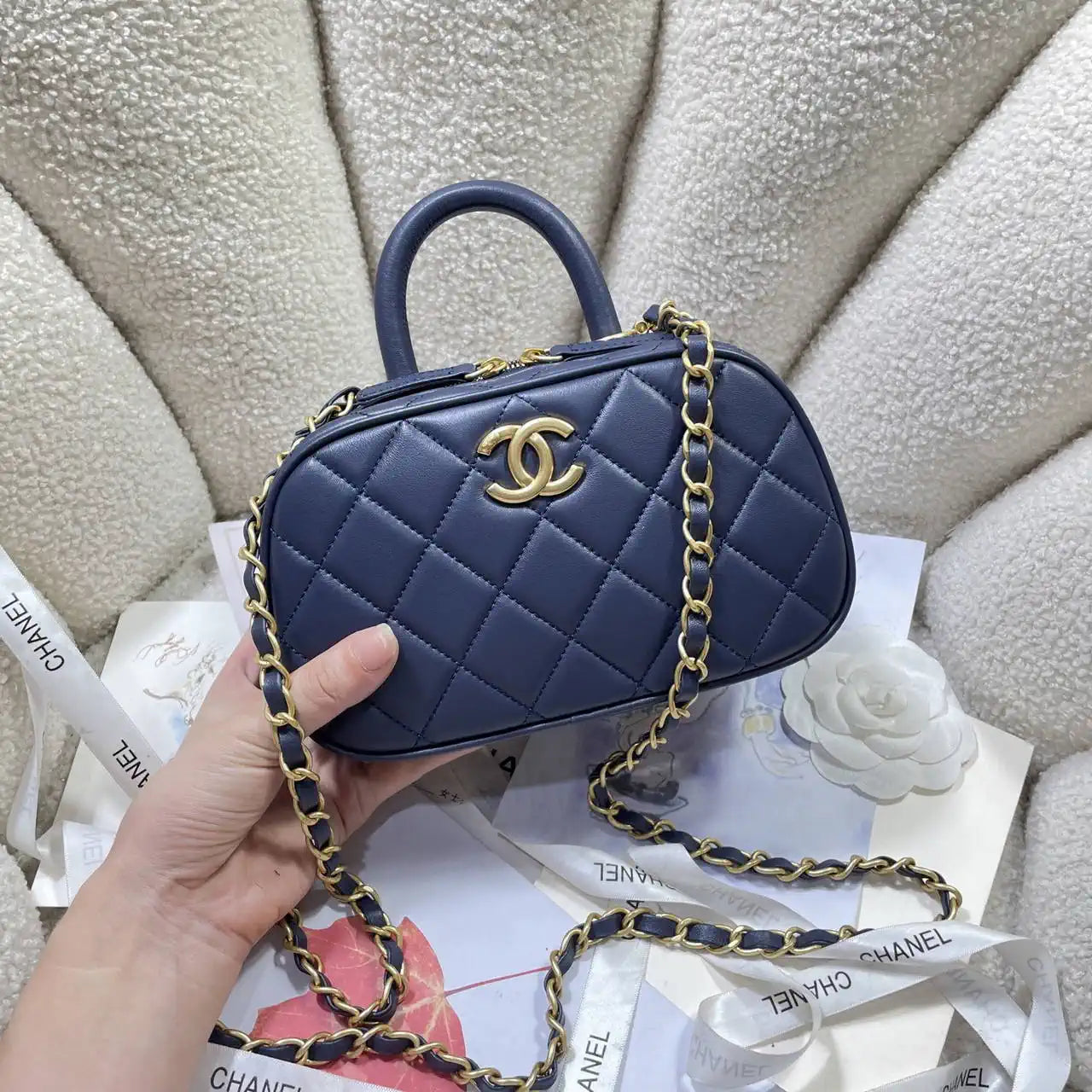 Chanel Mini Bowling Bag Calfskin & Gold-Tone Metal AS5572 Blue