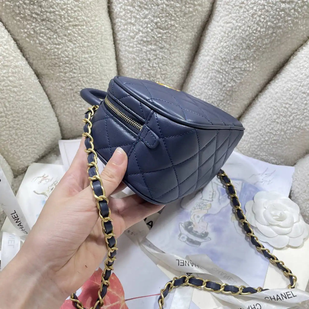Chanel Mini Bowling Bag Calfskin & Gold-Tone Metal AS5572 Blue
