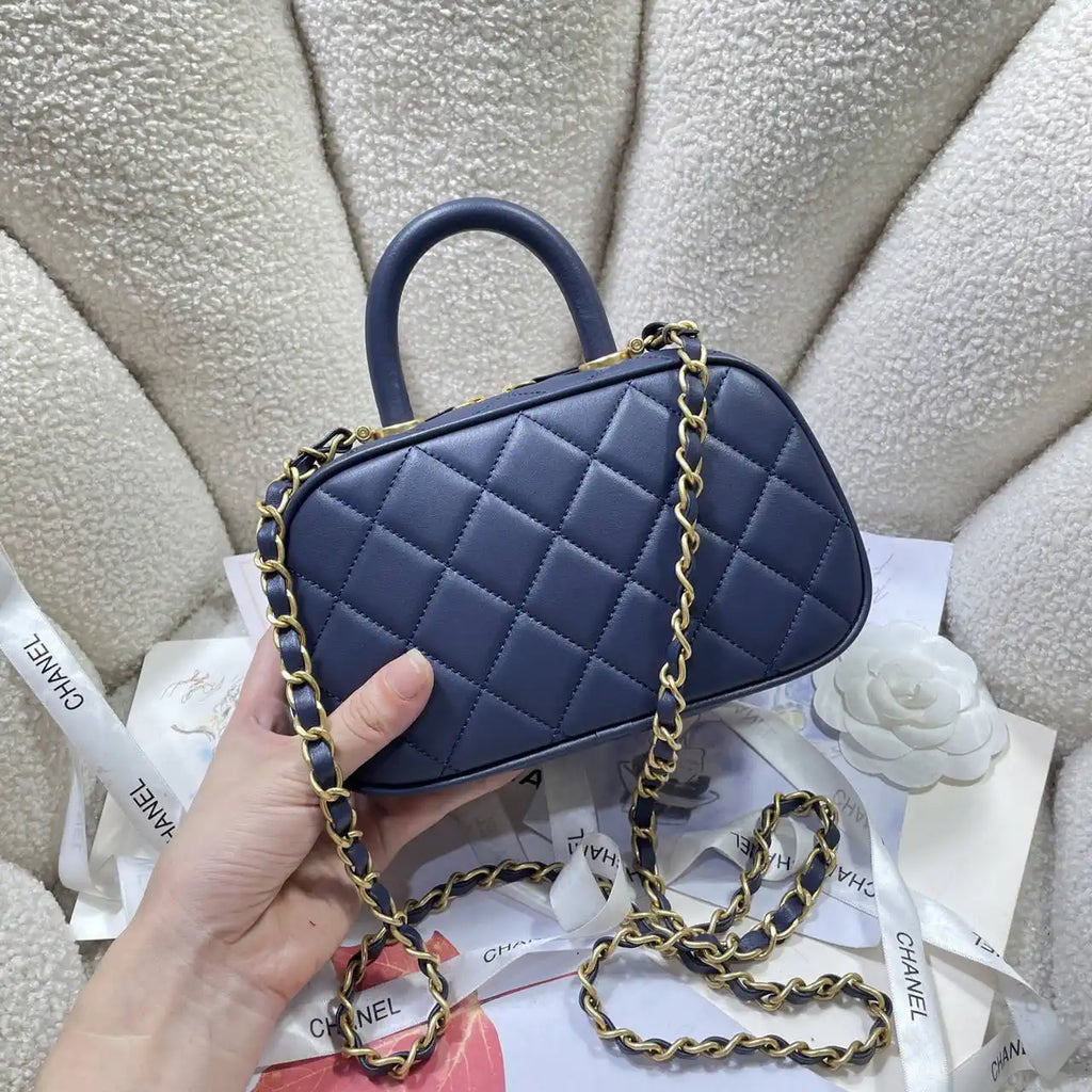 Chanel Mini Bowling Bag Calfskin & Gold-Tone Metal AS5572 Blue