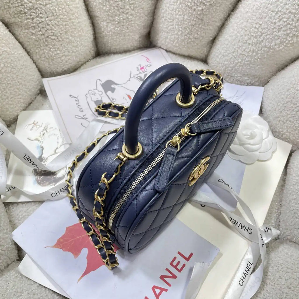 Chanel Mini Bowling Bag Calfskin & Gold-Tone Metal AS5572 Blue