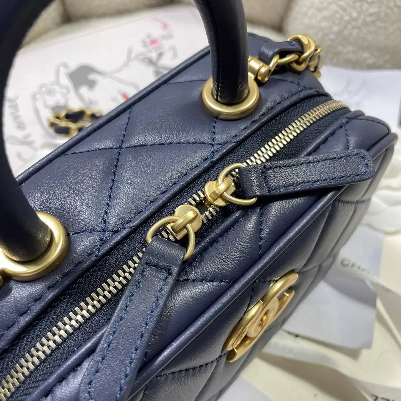 Chanel Mini Bowling Bag Calfskin & Gold-Tone Metal AS5572 Blue