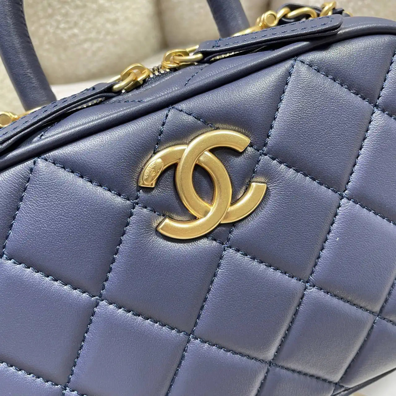 Chanel Mini Bowling Bag Calfskin & Gold-Tone Metal AS5572 Blue