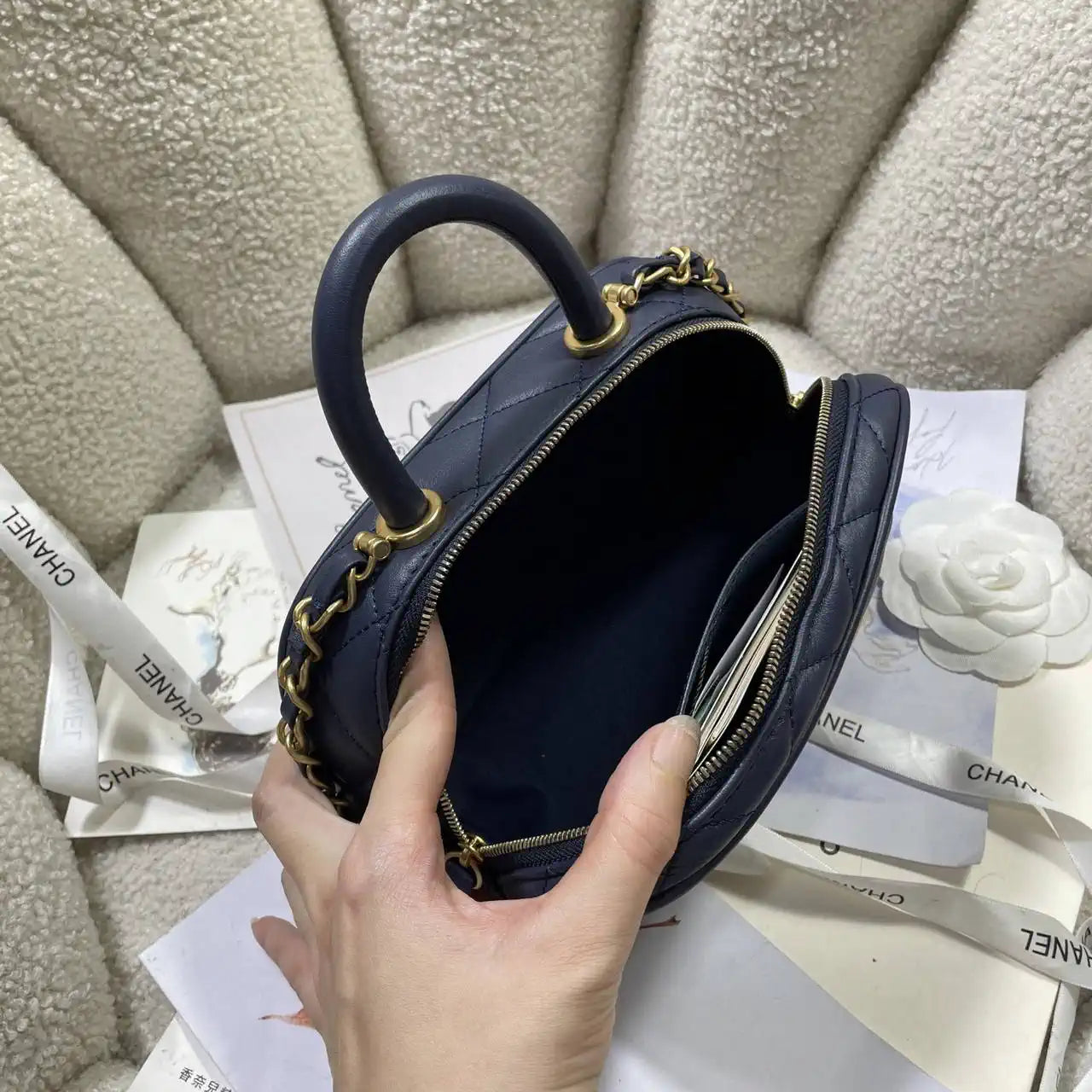 Chanel Mini Bowling Bag Calfskin & Gold-Tone Metal AS5572 Blue