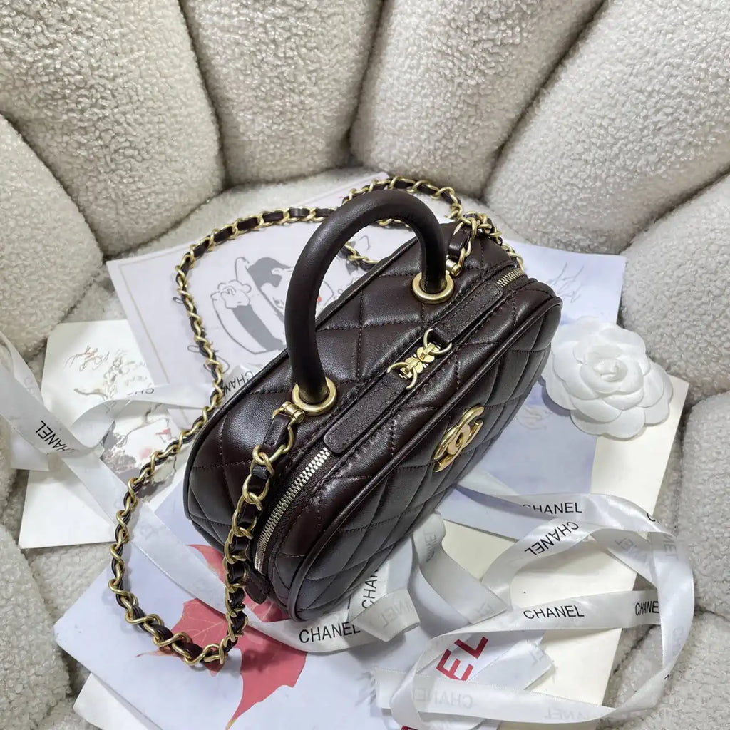 Chanel Mini Bowling Bag Calfskin & Gold-Tone Metal AS5572 Brown