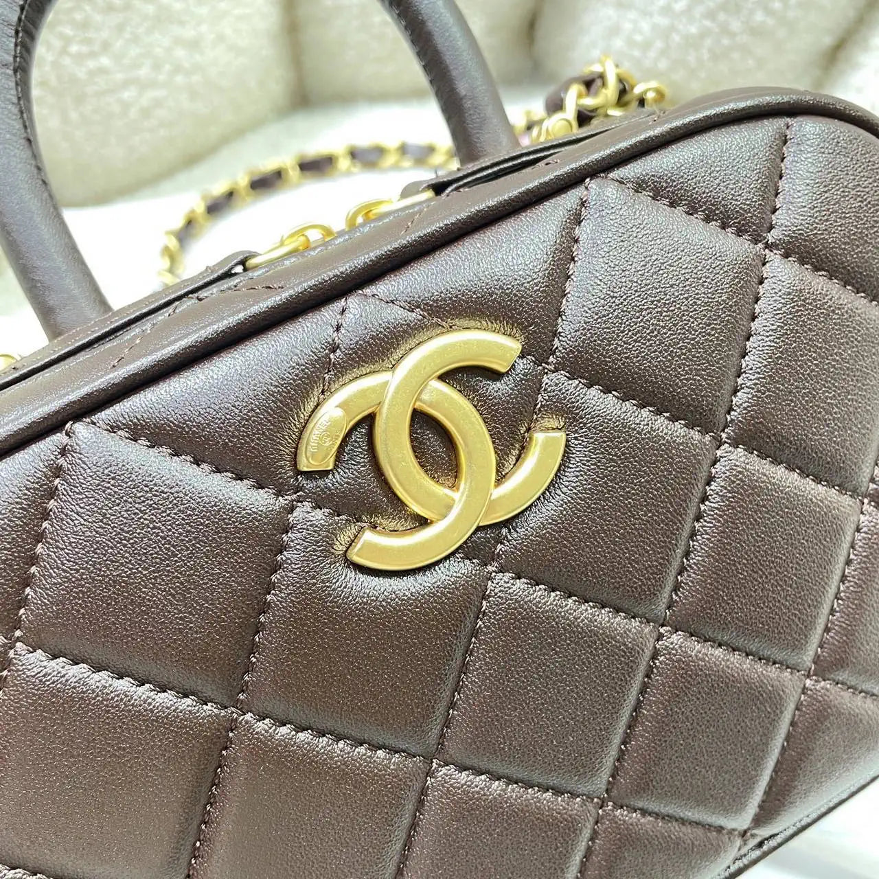 Chanel Mini Bowling Bag Calfskin & Gold-Tone Metal AS5572 Brown
