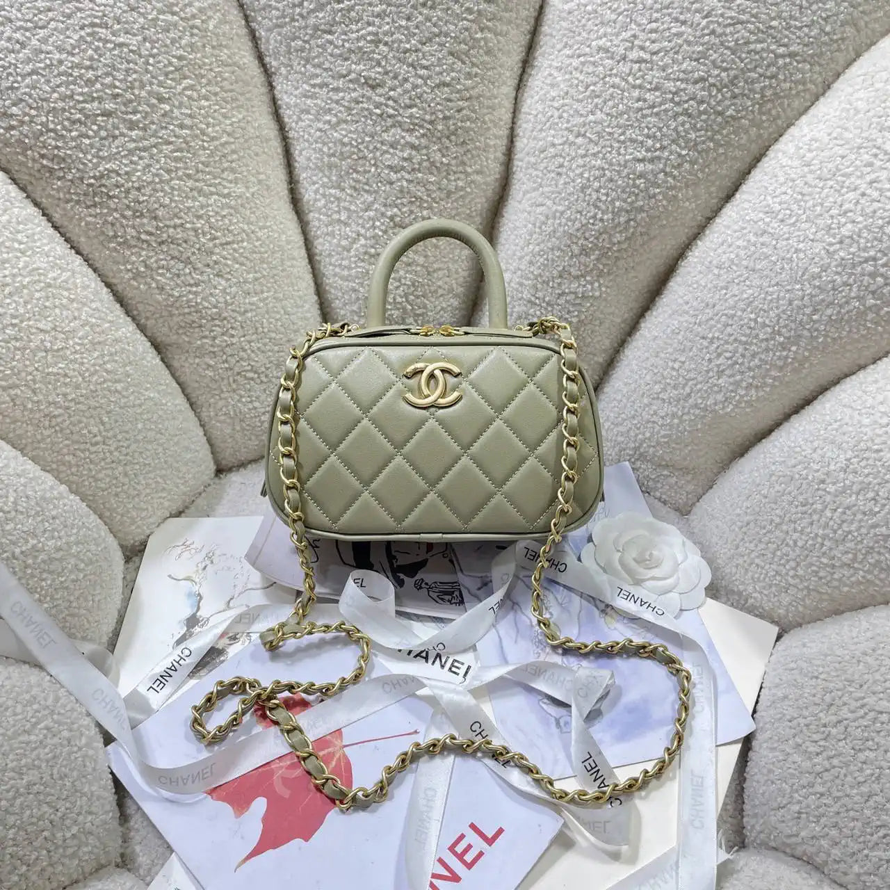 Chanel Mini Bowling Bag Calfskin & Gold-Tone Metal AS5572 Green