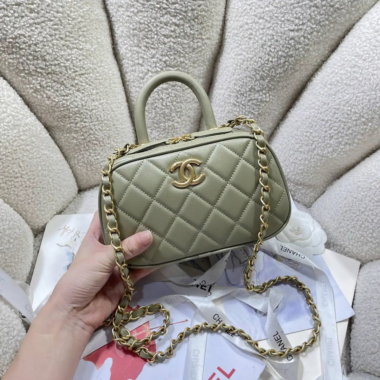 Chanel Mini Bowling Bag Calfskin & Gold-Tone Metal AS5572 Green