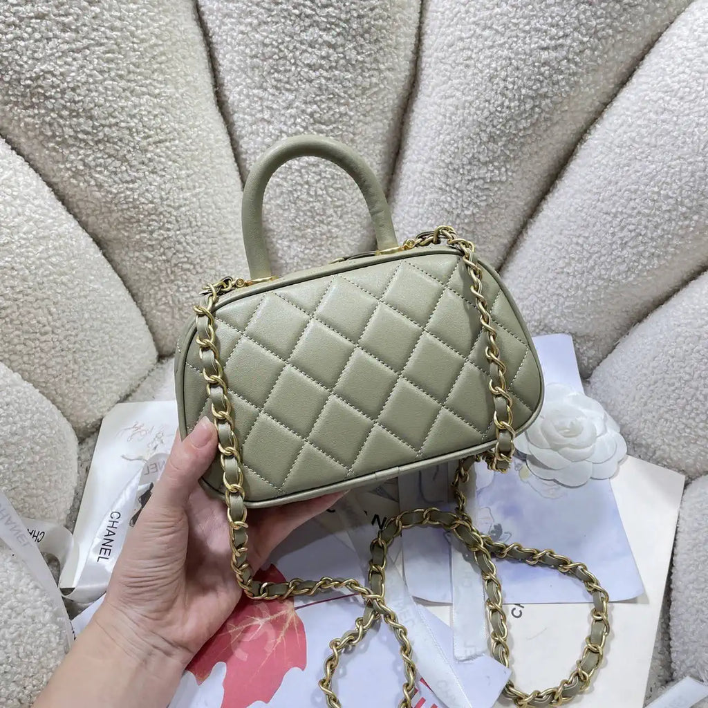 Chanel Mini Bowling Bag Calfskin & Gold-Tone Metal AS5572 Green