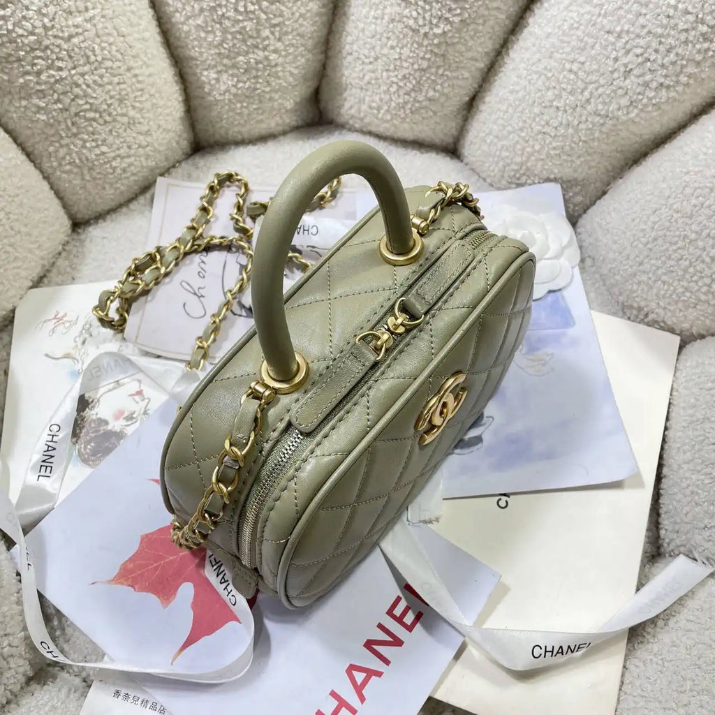 Chanel Mini Bowling Bag Calfskin & Gold-Tone Metal AS5572 Green