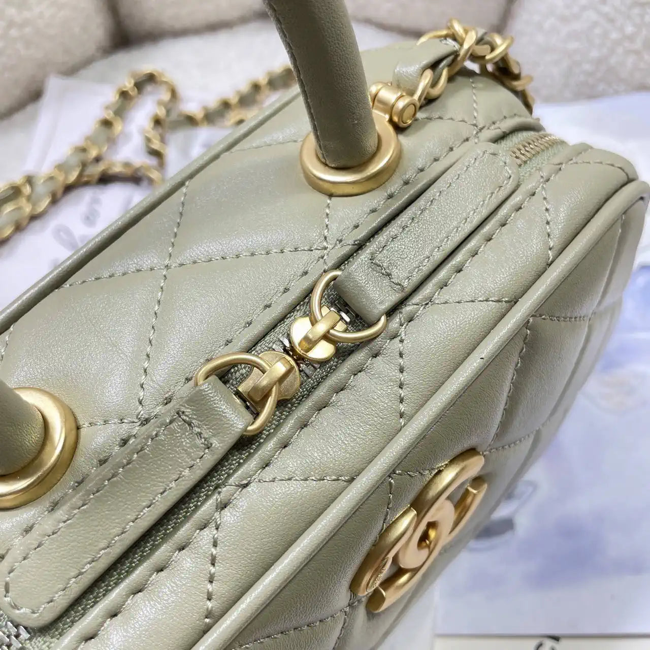 Chanel Mini Bowling Bag Calfskin & Gold-Tone Metal AS5572 Green