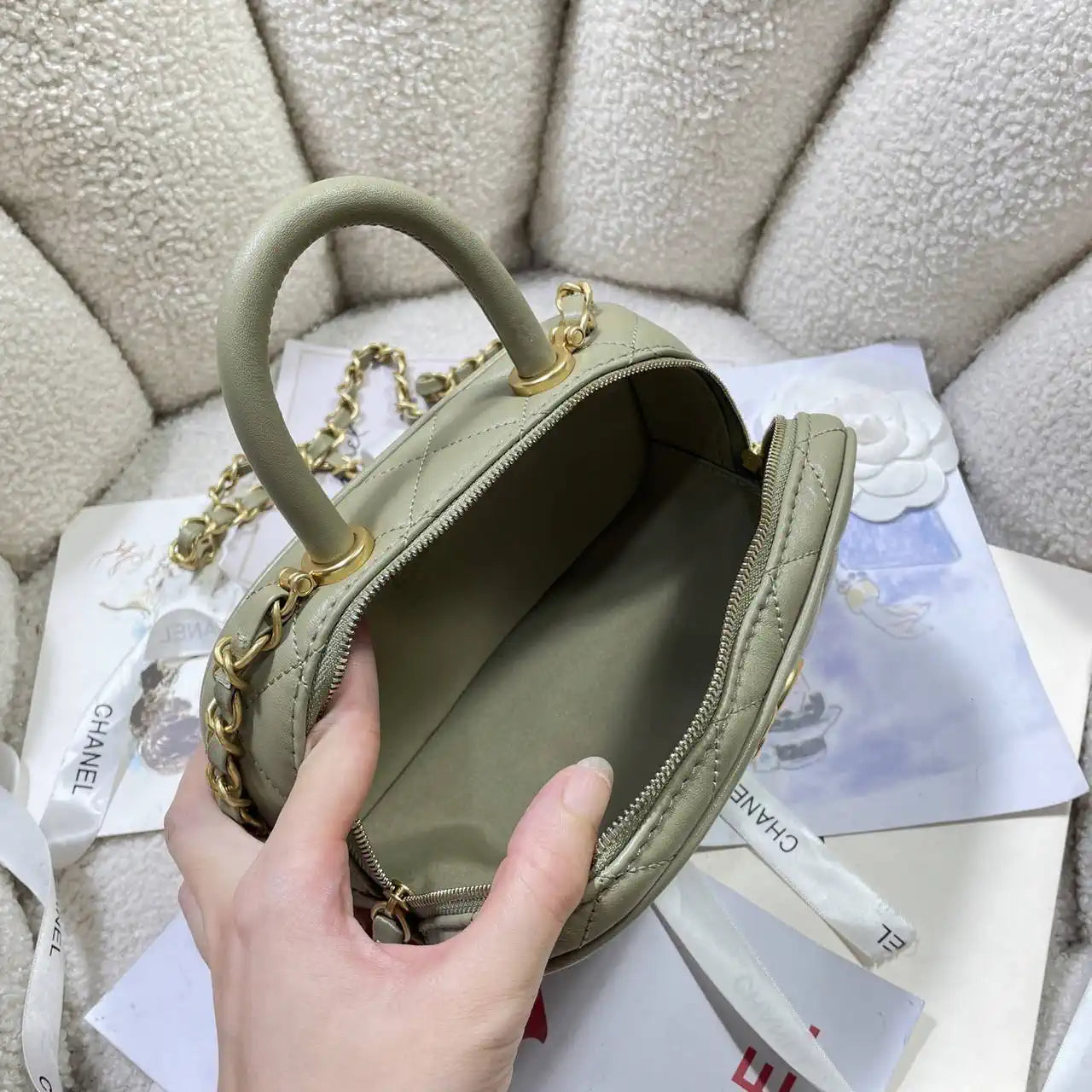 Chanel Mini Bowling Bag Calfskin & Gold-Tone Metal AS5572 Green