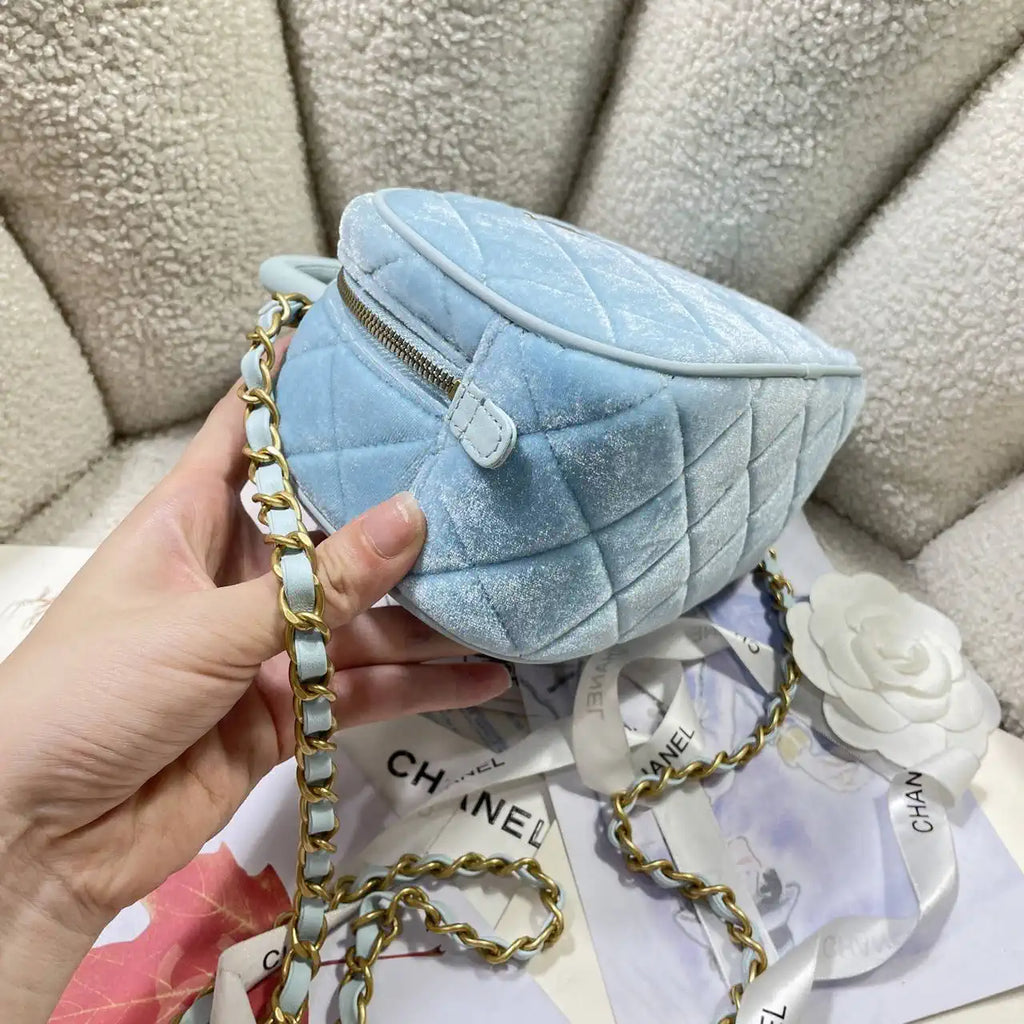 Chanel Mini Bowling Bag Suede & Gold-Tone Metal AS5572 Lake Blue