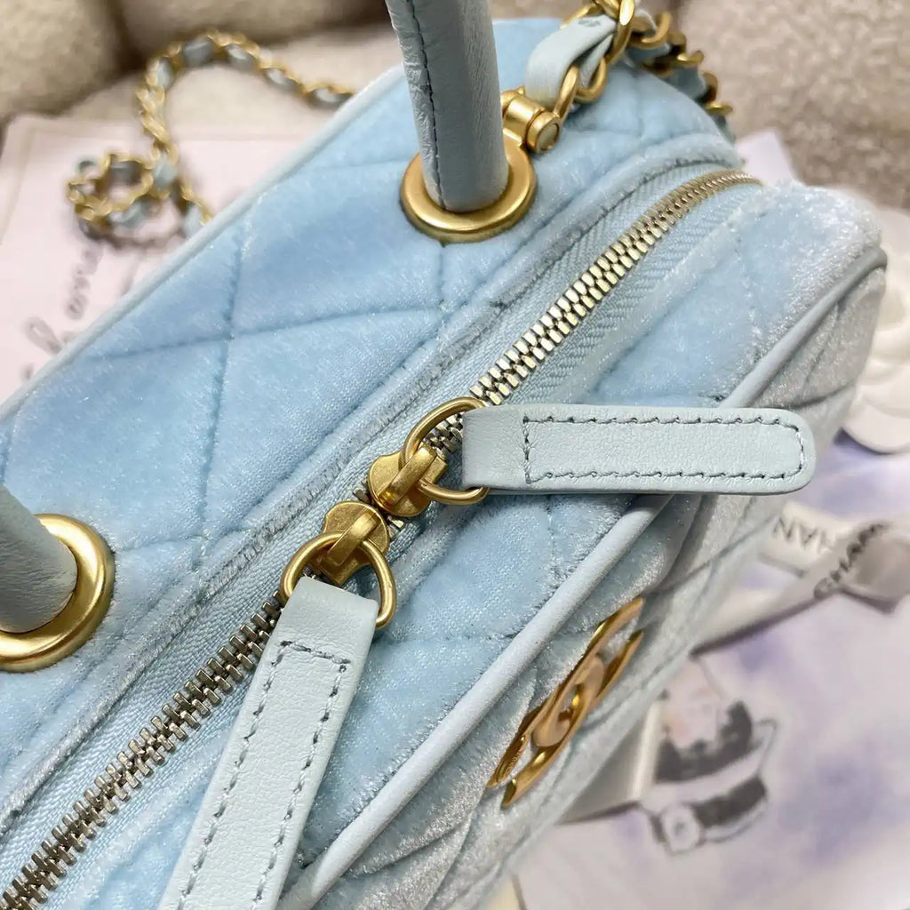 Chanel Mini Bowling Bag Suede & Gold-Tone Metal AS5572 Lake Blue
