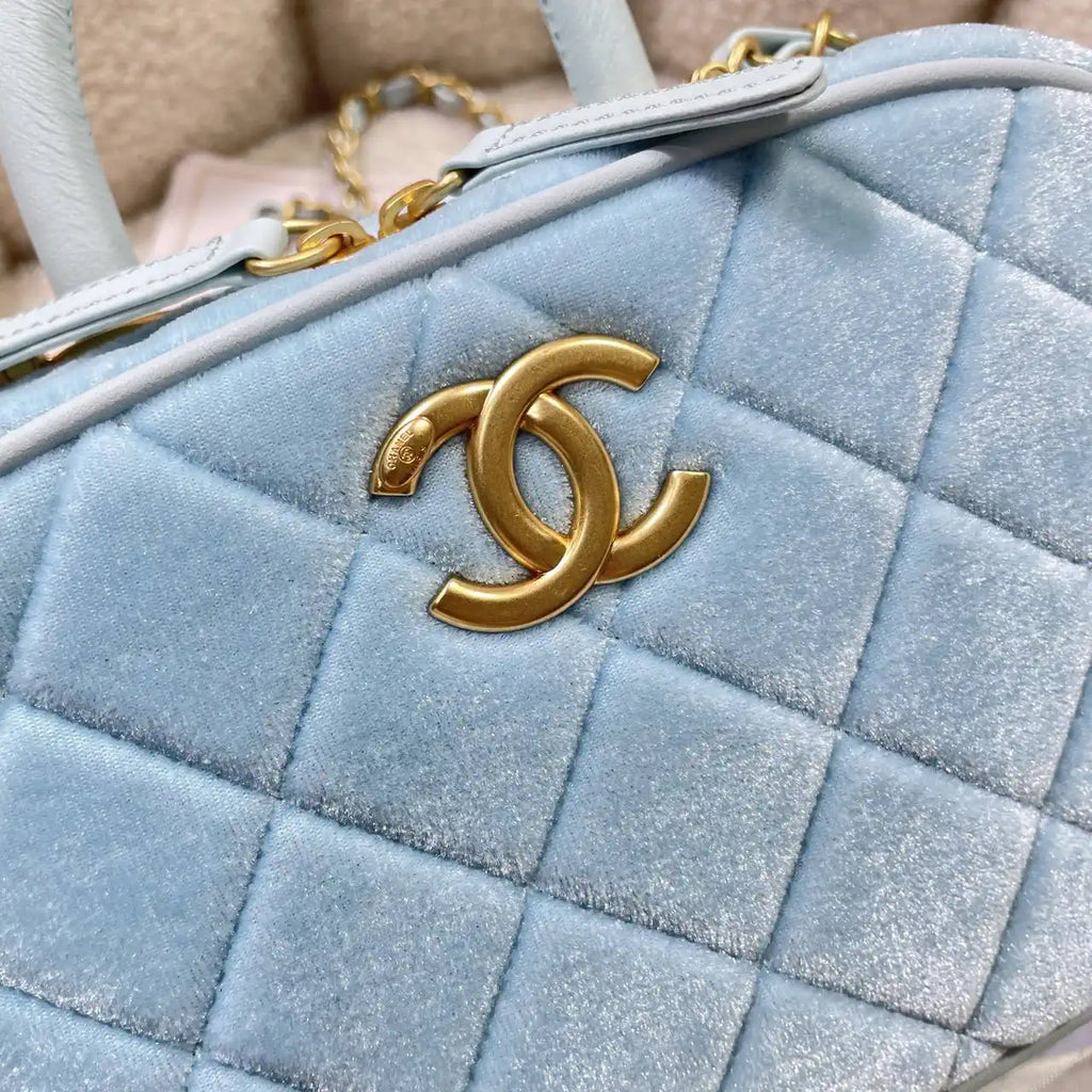 Chanel Mini Bowling Bag Suede & Gold-Tone Metal AS5572 Lake Blue
