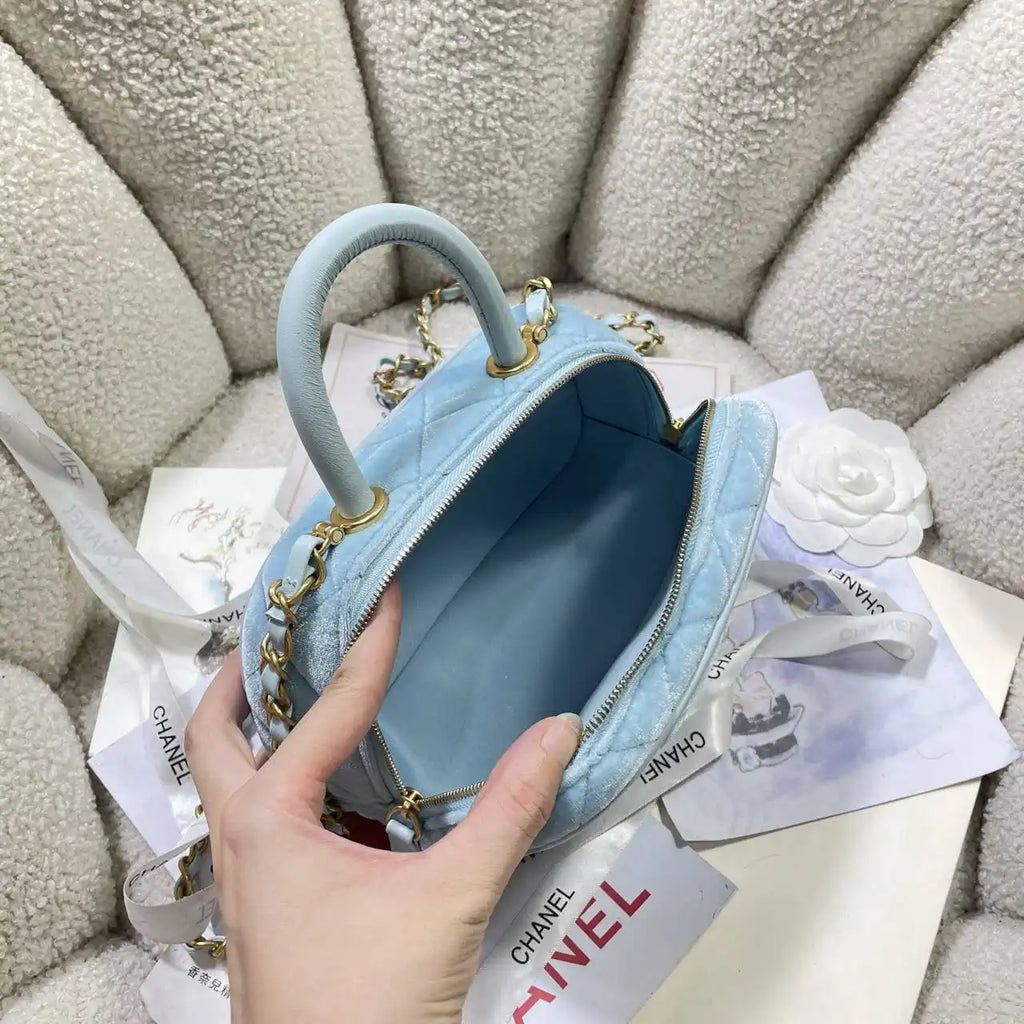 Chanel Mini Bowling Bag Suede & Gold-Tone Metal AS5572 Lake Blue