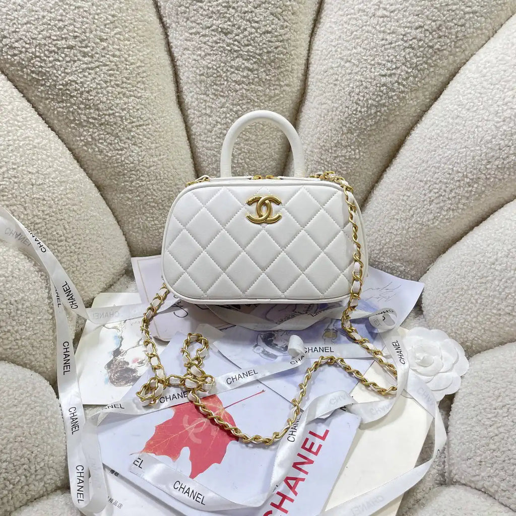 Chanel Mini Bowling Bag Calfskin & Gold-Tone Metal AS5572 White