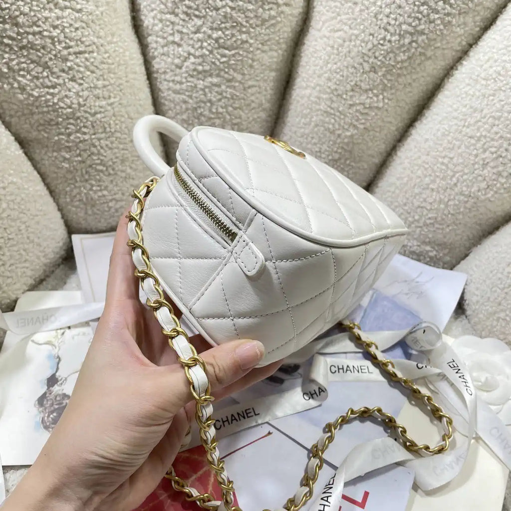 Chanel Mini Bowling Bag Calfskin & Gold-Tone Metal AS5572 White