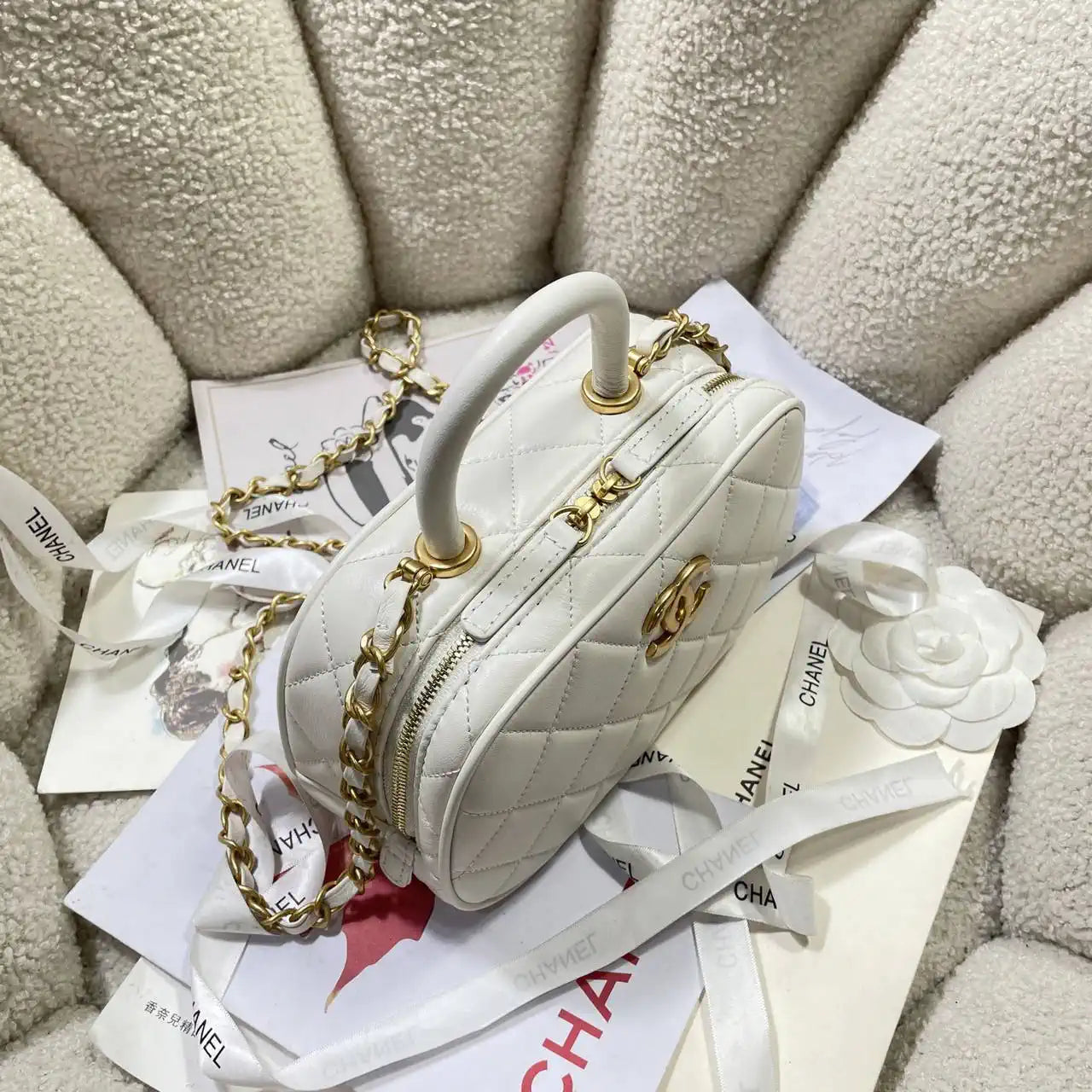 Chanel Mini Bowling Bag Calfskin & Gold-Tone Metal AS5572 White