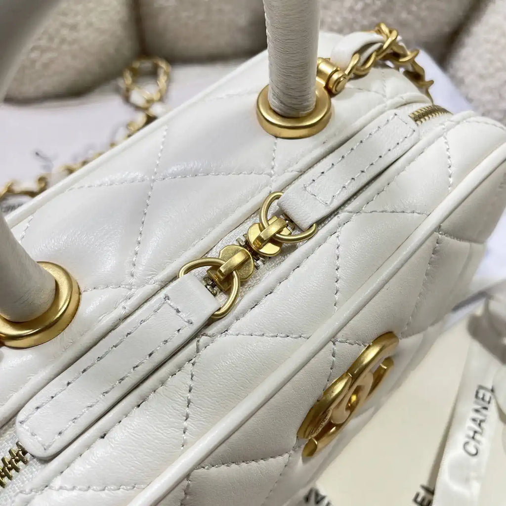 Chanel Mini Bowling Bag Calfskin & Gold-Tone Metal AS5572 White