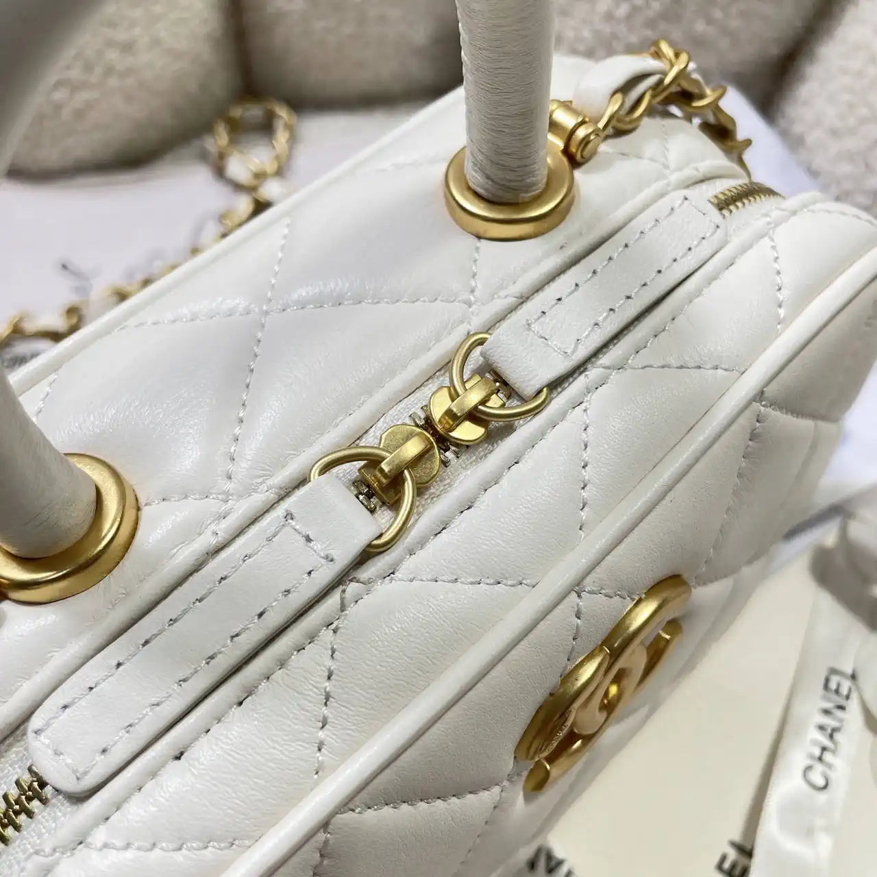 Chanel Mini Bowling Bag Calfskin & Gold-Tone Metal AS5572 White