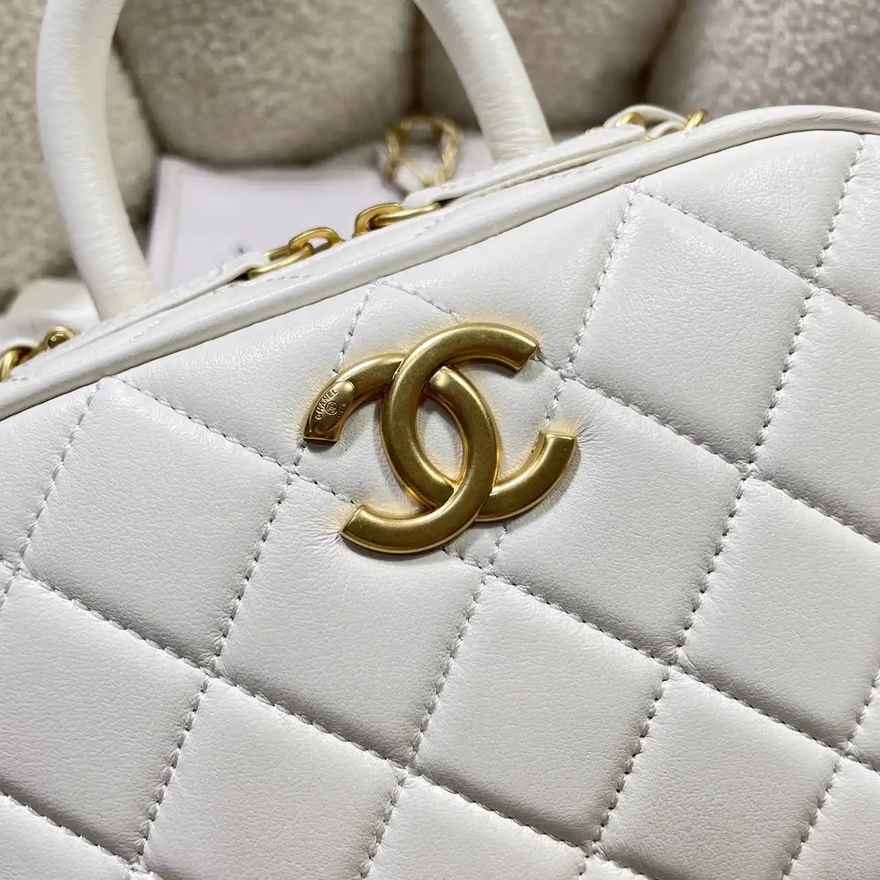 Chanel Mini Bowling Bag Calfskin & Gold-Tone Metal AS5572 White