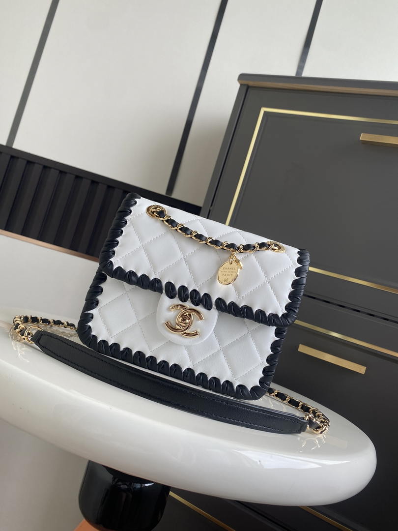 Chanel Mini Flap Bag Lambskin Braided Calfskin & Gold-Tone Metal AS2495 White