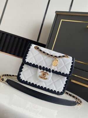 Chanel Mini Flap Bag Lambskin Braided Calfskin & Gold-Tone Metal AS2495 White - Default Title - View 2