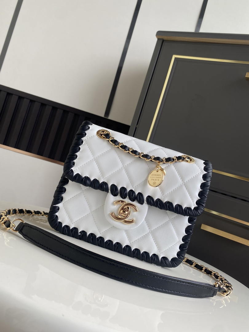Chanel Mini Flap Bag Lambskin Braided Calfskin & Gold-Tone Metal AS2495 White