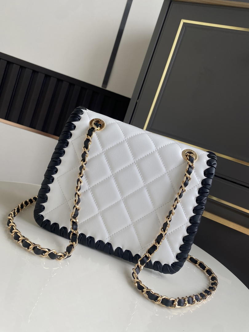 Chanel Mini Flap Bag Lambskin Braided Calfskin & Gold-Tone Metal AS2495 White