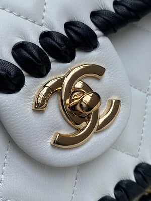 Chanel Mini Flap Bag Lambskin Braided Calfskin & Gold-Tone Metal AS2495 White - Default Title - View 5