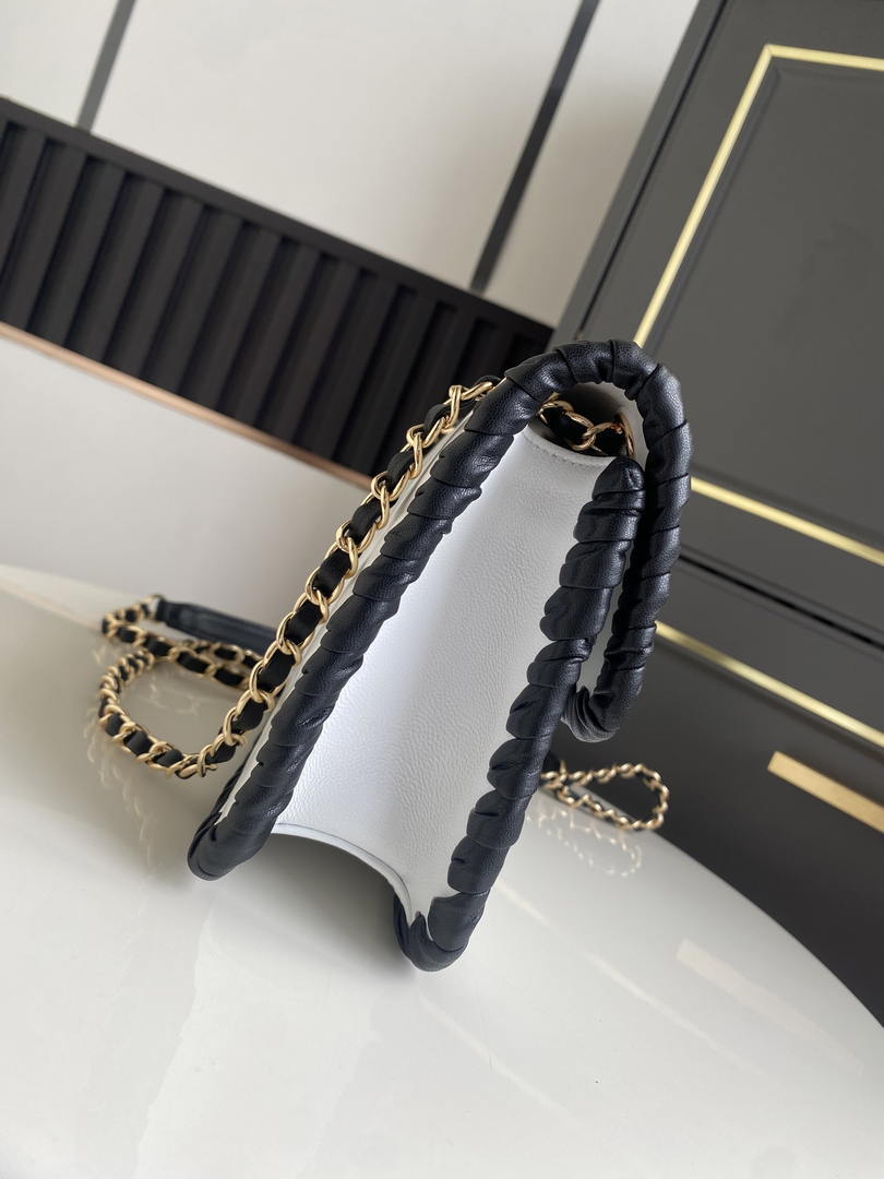 Chanel Mini Flap Bag Lambskin Braided Calfskin & Gold-Tone Metal AS2495 White - Default Title - View 7