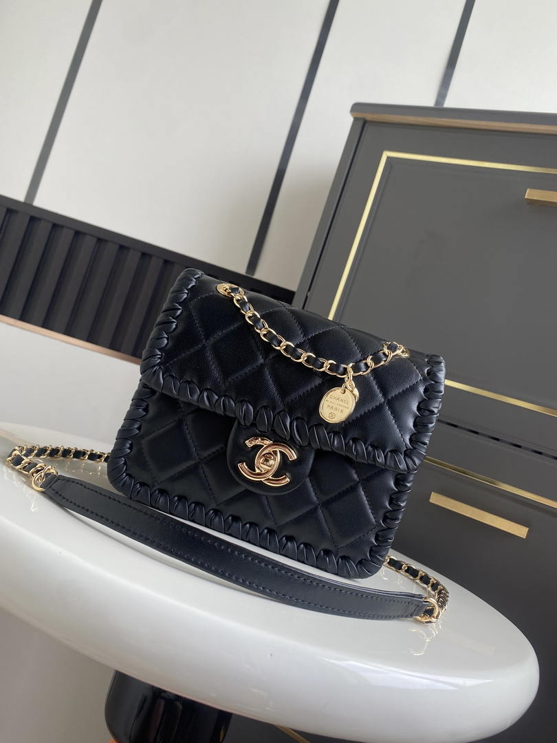 Chanel Mini Flap Bag Lambskin Braided Calfskin & Gold-Tone Metal AS2495 Black