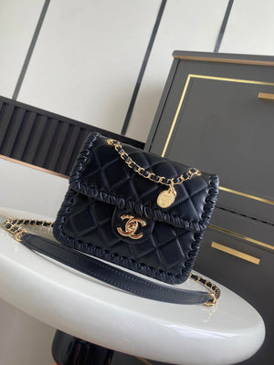 Chanel Mini Flap Bag Lambskin Braided Calfskin & Gold-Tone Metal AS2495 Black - Default Title - View 1