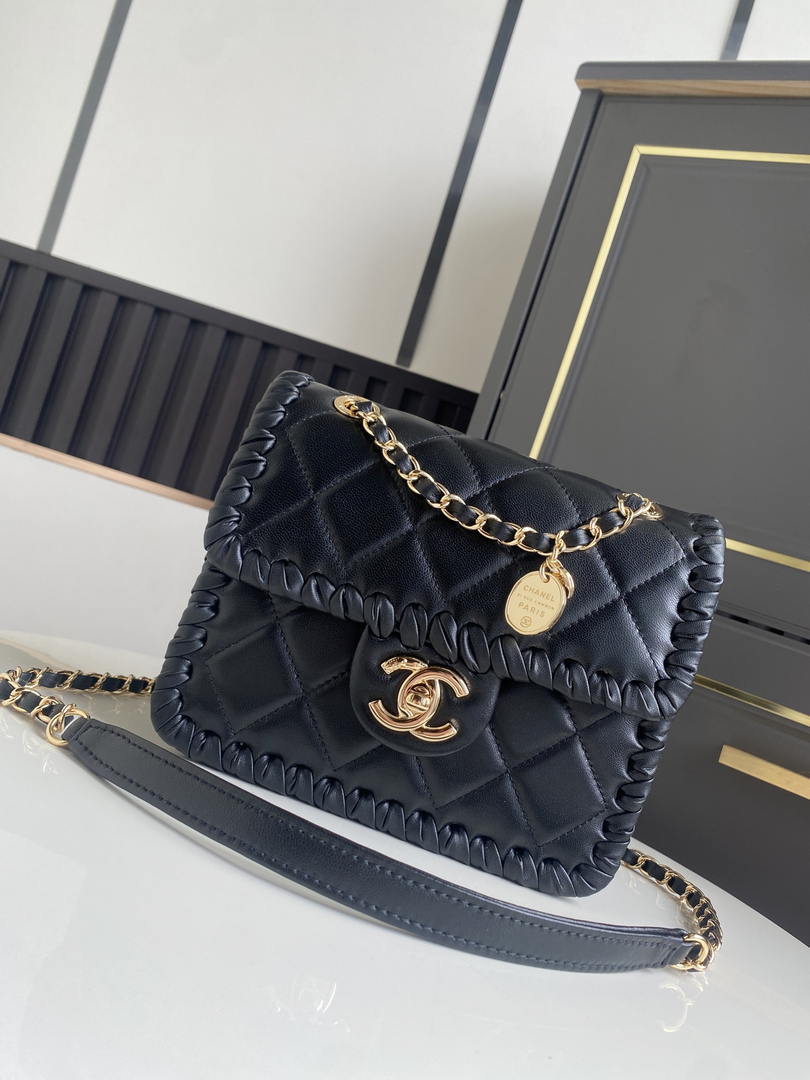 Chanel Mini Flap Bag Lambskin Braided Calfskin & Gold-Tone Metal AS2495 Black