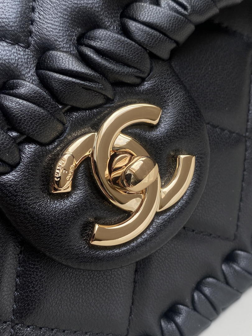 Chanel Mini Flap Bag Lambskin Braided Calfskin & Gold-Tone Metal AS2495 Black - Default Title - View 4