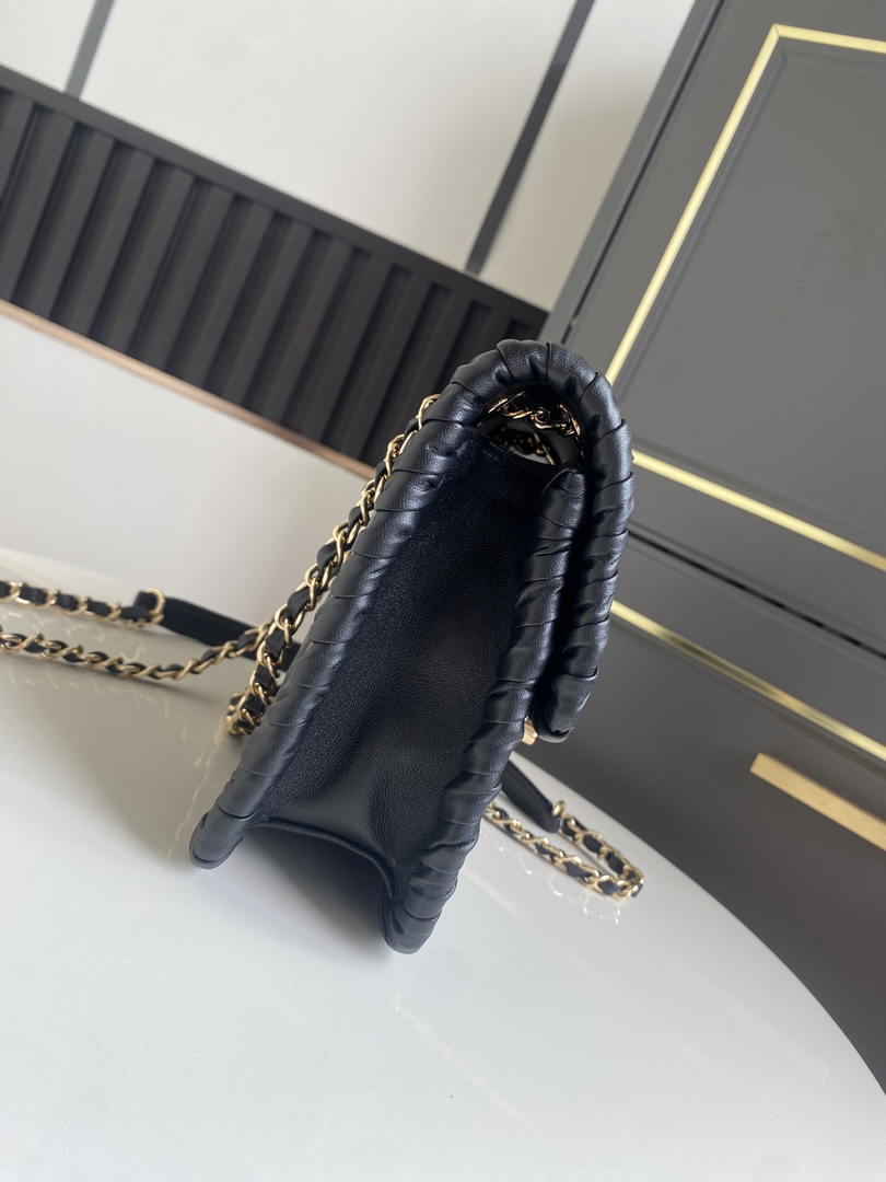 Chanel Mini Flap Bag Lambskin Braided Calfskin & Gold-Tone Metal AS2495 Black