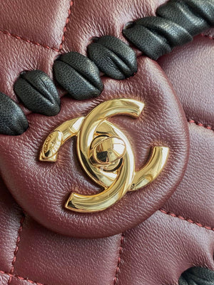 Chanel Mini Flap Bag Lambskin Braided Calfskin & Gold-Tone Metal AS2495 Wine red - Default Title - View 4