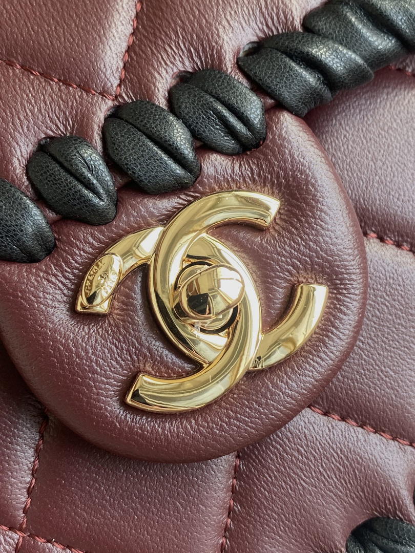Chanel Mini Flap Bag Lambskin Braided Calfskin & Gold-Tone Metal AS2495 Wine red