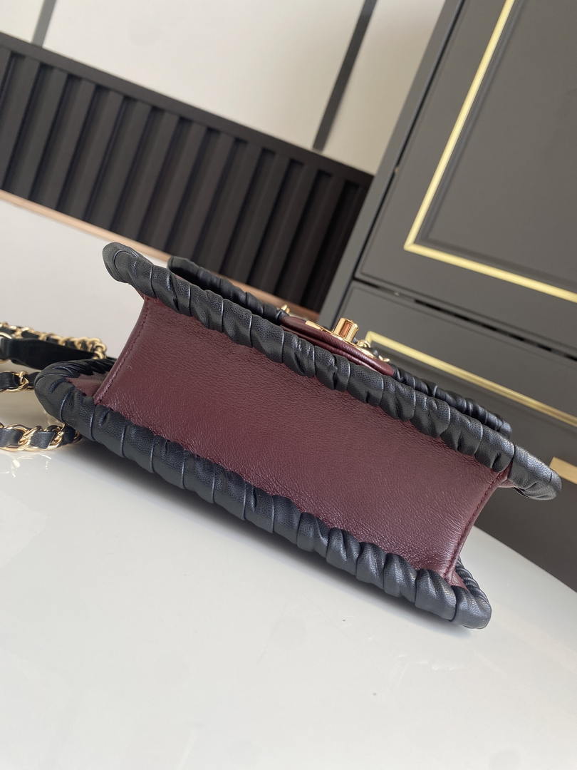 Chanel Mini Flap Bag Lambskin Braided Calfskin & Gold-Tone Metal AS2495 Wine red