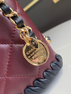 Chanel Mini Flap Bag Lambskin Braided Calfskin & Gold-Tone Metal AS2495 Wine red - Default Title - View 9