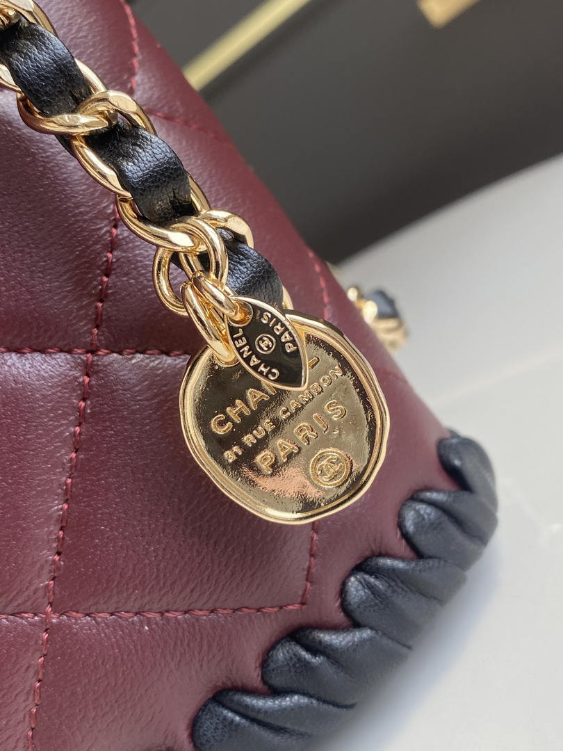 Chanel Mini Flap Bag Lambskin Braided Calfskin & Gold-Tone Metal AS2495 Wine red