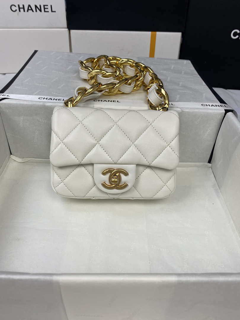Chanel Mini Flap Bag Lambskin Gold-Tone Metal AS3213 White - Default Title - View 1